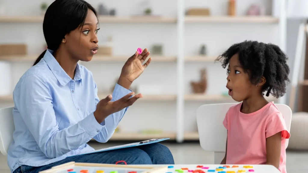 child making eye contact ABA therapy session
